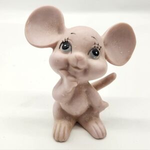 Vintage Pink Porcelain Thinking Mouse  3.75"